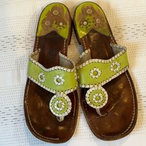 Jack Rogers green with white stitching sandals, size 8